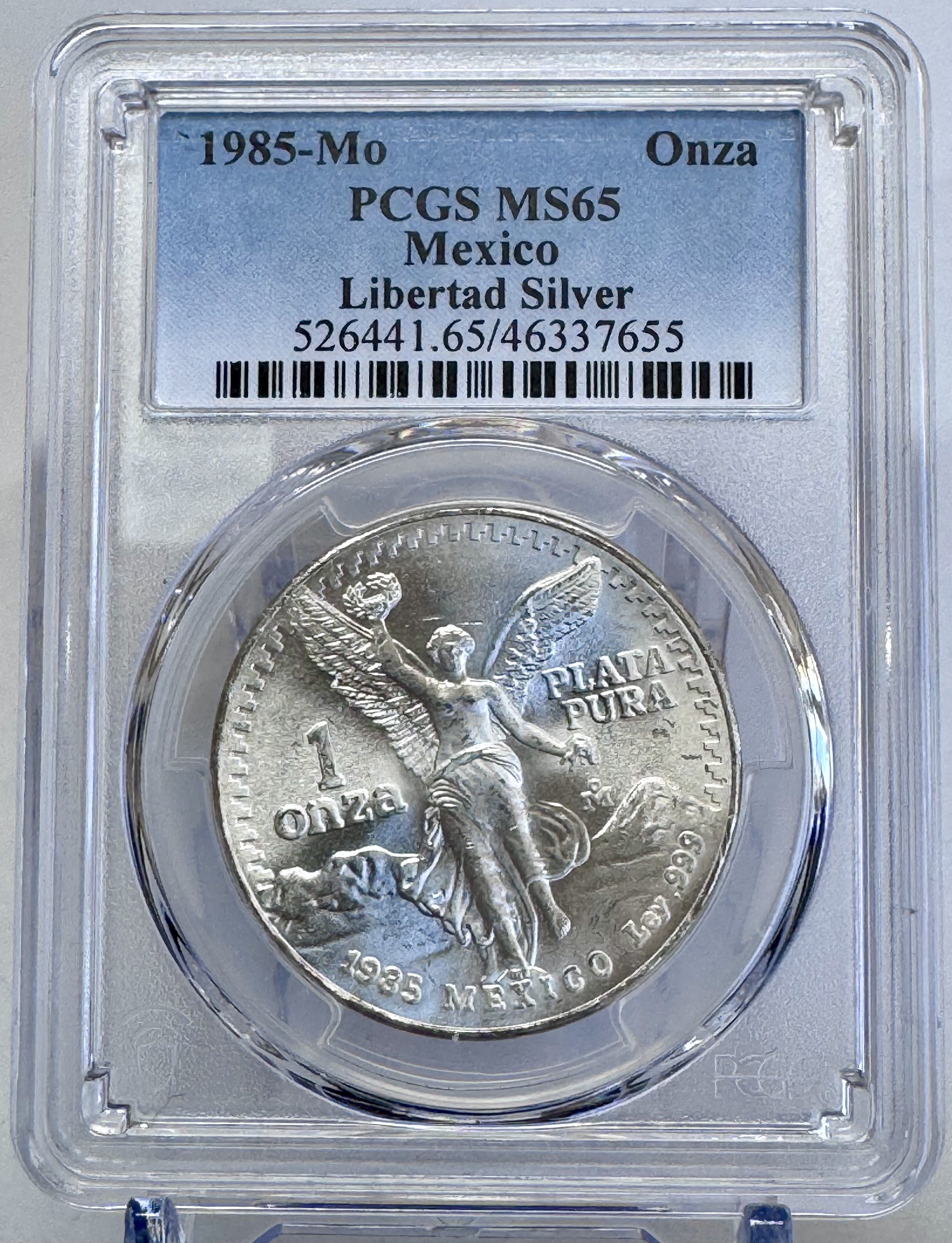 Mexico 1985-Mo Silver Onza Libertad KM-4941 PCGS MS-65
