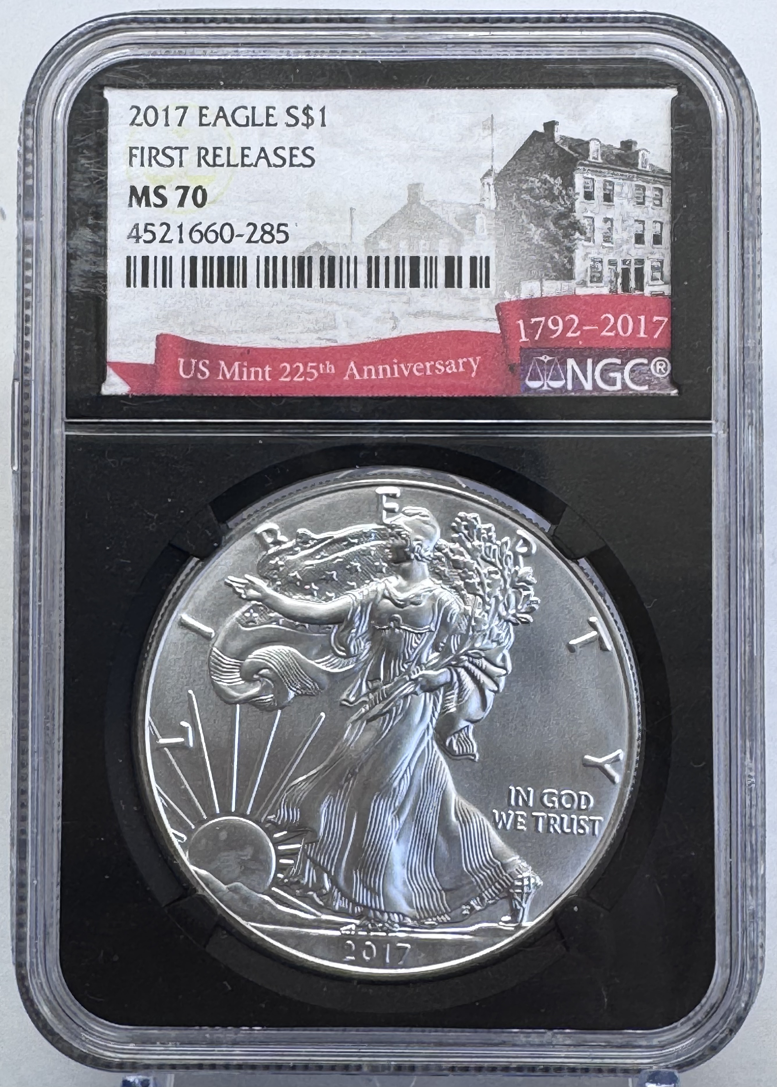 2017 1 Silver Eagle First Releases NGC MS-70 Black Retro Holder