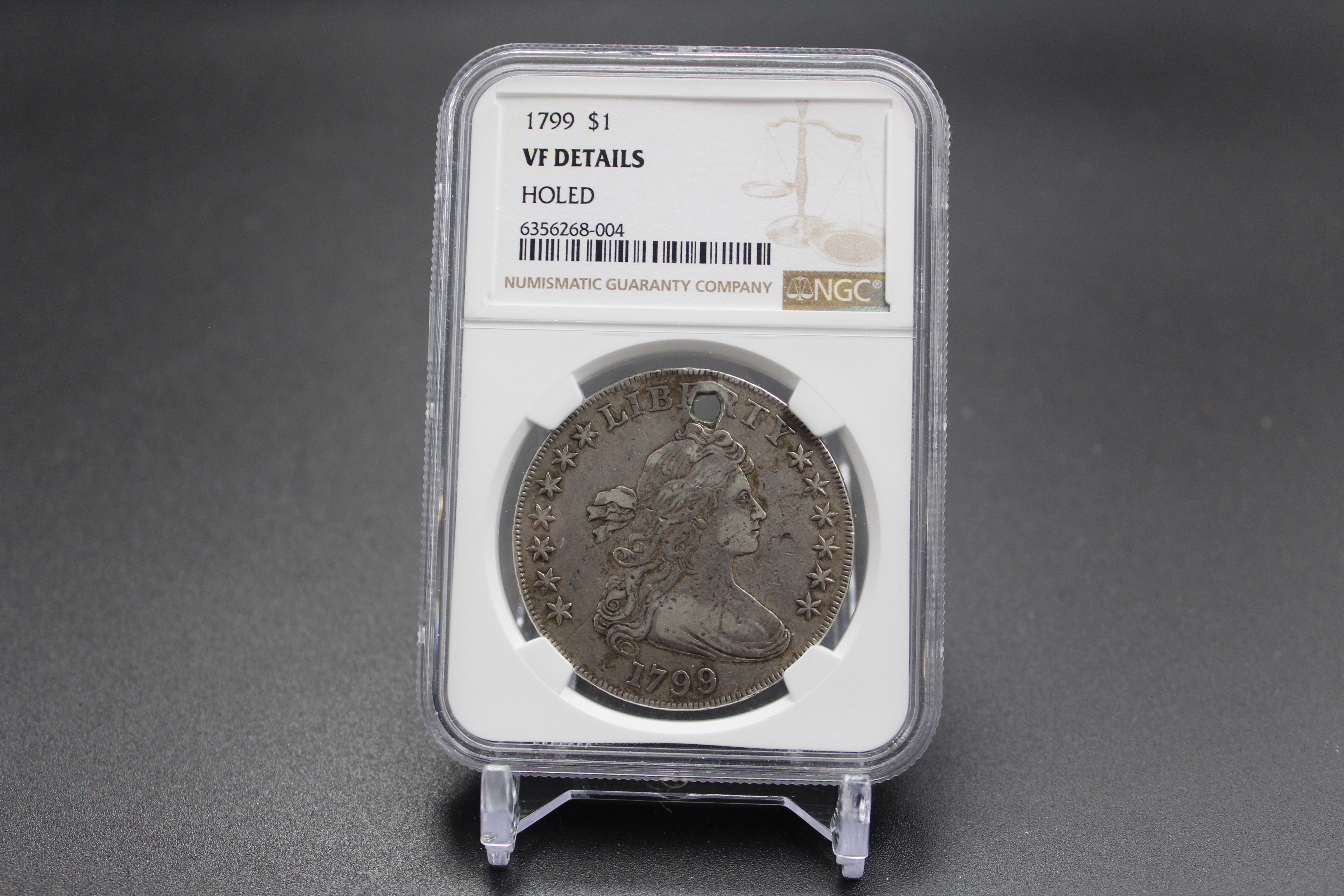 1799 Draped Bust Silver Dollar NGC VF Details with Hole