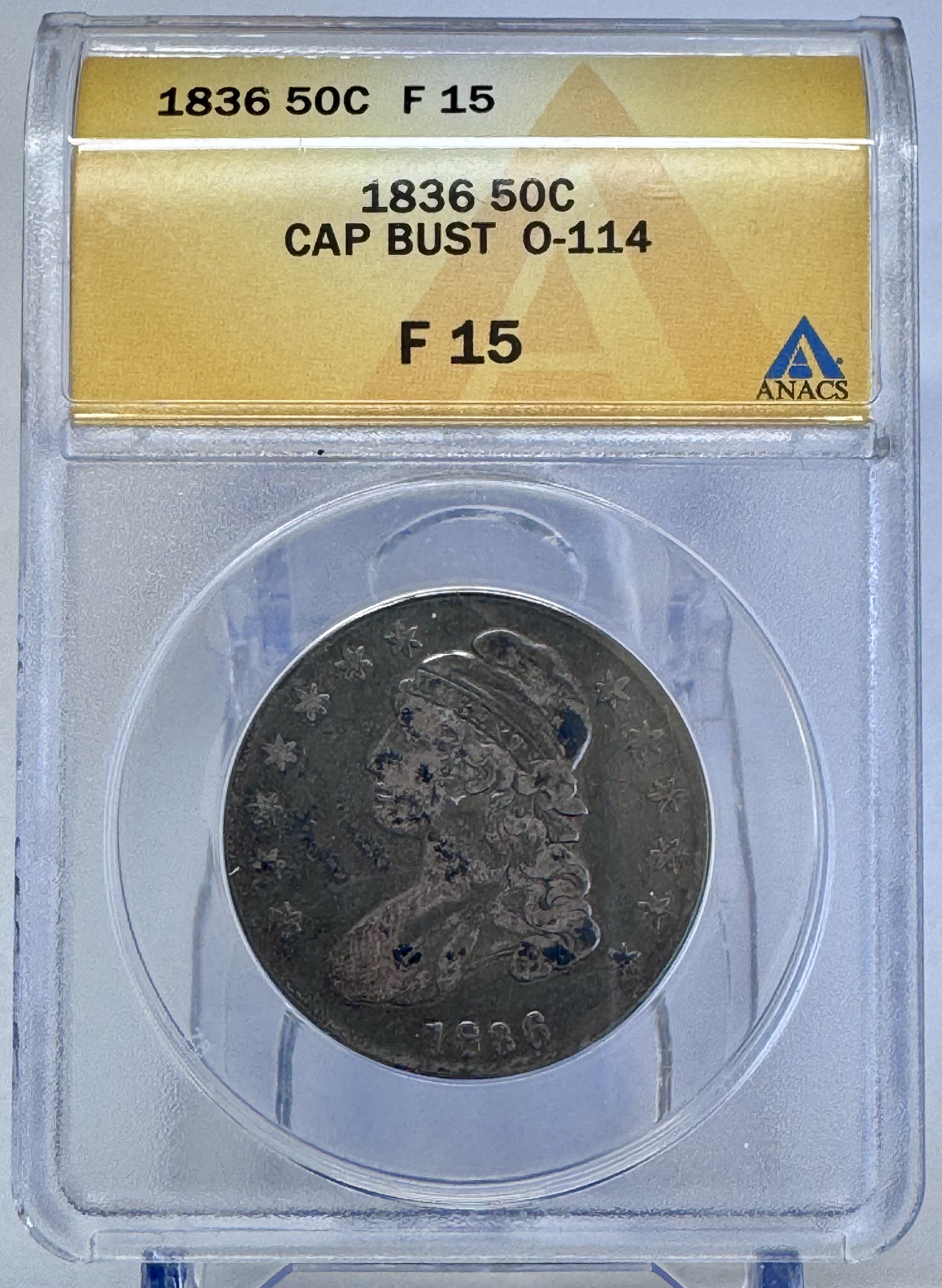 1836 Capped Bust Half Dollar Overton 114 ANACS F-15