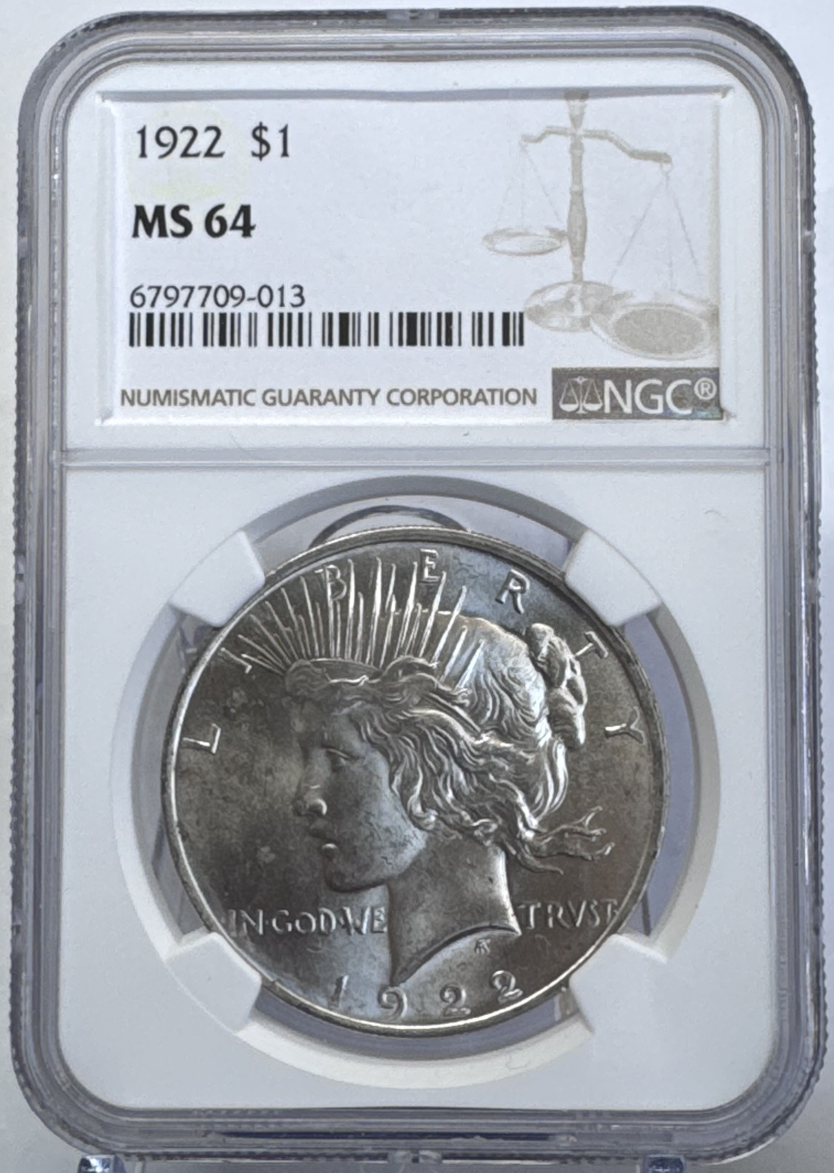 1922 Peace Silver Dollar NGC MS-64
