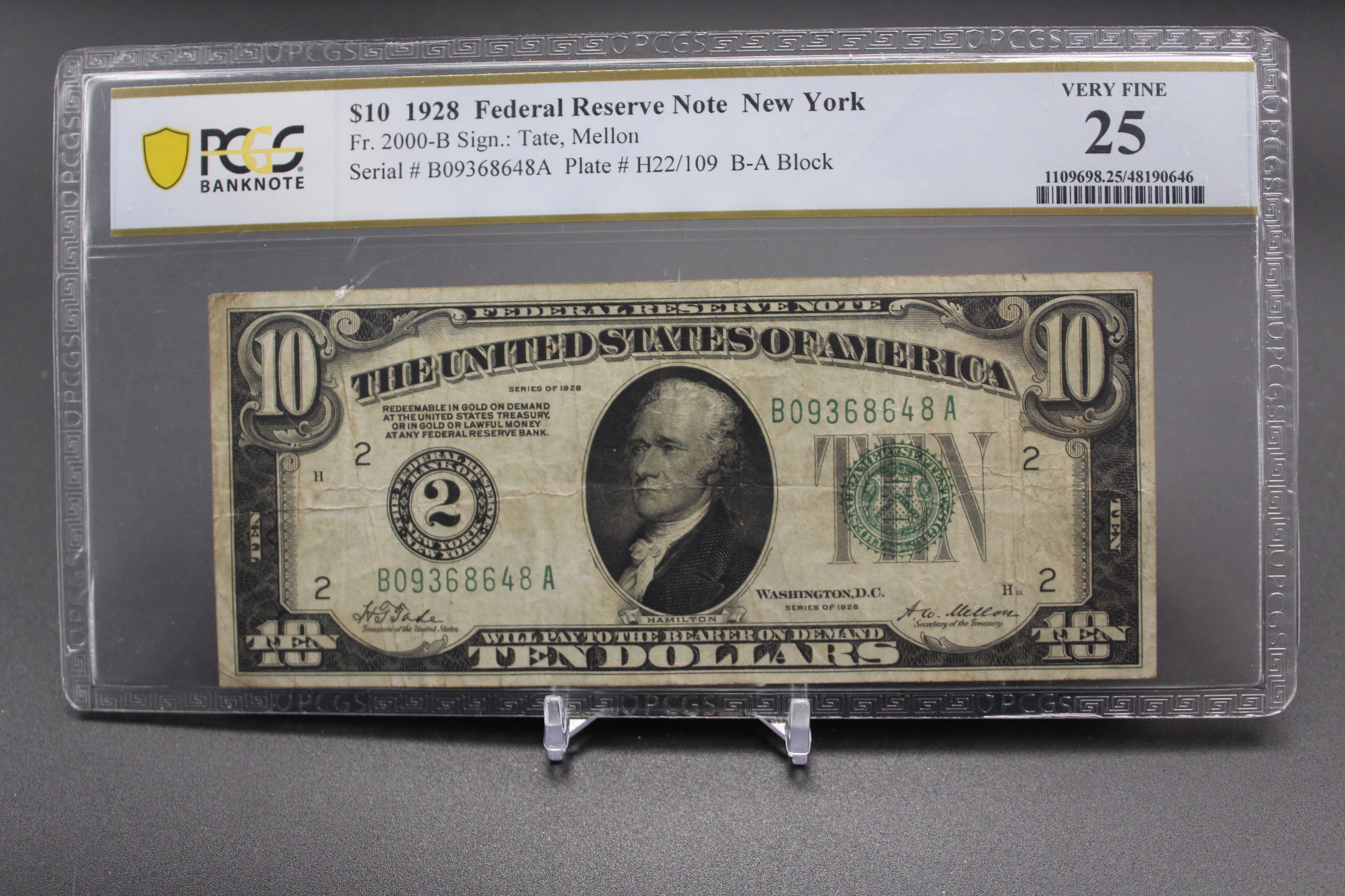 Fr 2000-B 1928 10 Federal Reserve Note New York PCGS VF25